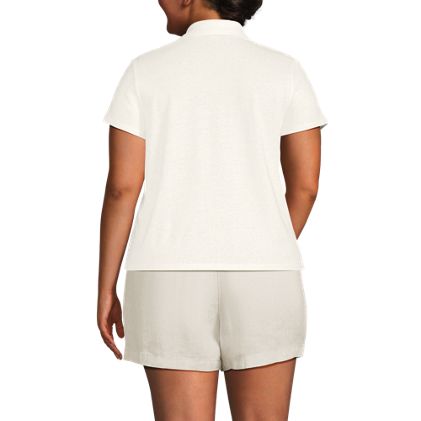 Women's Plus Size Linen Blend Short Sleeve Button Front Polo Top - image 2