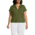 Women's Plus Size Linen Blend Short Sleeve Button Front Polo Top, Front