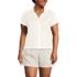 Women's Plus Size Linen Blend Short Sleeve Button Front Polo Top, Front