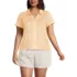 Women's Plus Size Linen Blend Short Sleeve Button Front Polo Top, Front