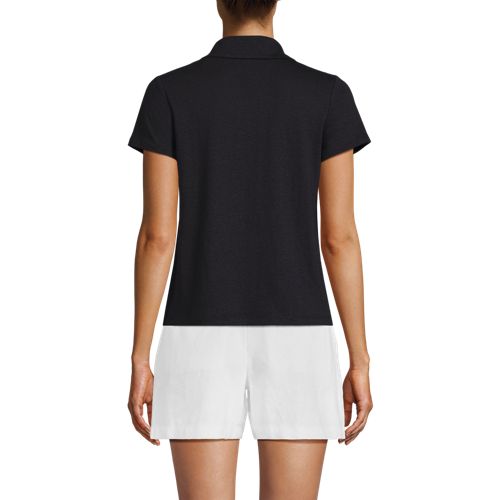 Women's Linen Blend Short Sleeve Button Front Polo Top, Back