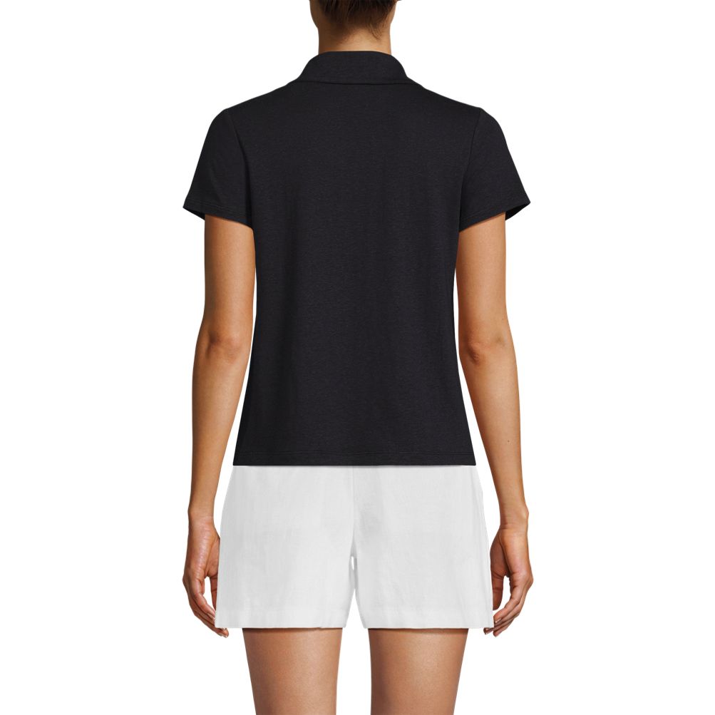 売れ筋商品|||ランズエンド カットソー トップス レディース Plus Size Linen Blend Short Sleeve Button Front Polo Top Black Women's Linen Blend Short Sleeve Button Front Polo Top