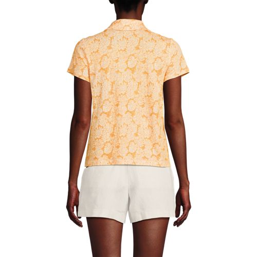 Women's Linen Blend Short Sleeve Button Front Polo Top, Back