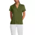 Women's Linen Blend Short Sleeve Button Front Polo Top, Front