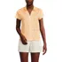 Women's Linen Blend Short Sleeve Button Front Polo Top, Front
