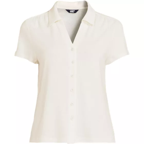 Women's Plus Size Linen Blend Short Sleeve Button Front Polo Top - primary