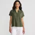 Women's Linen Blend Short Sleeve Button Front Polo Top, Front