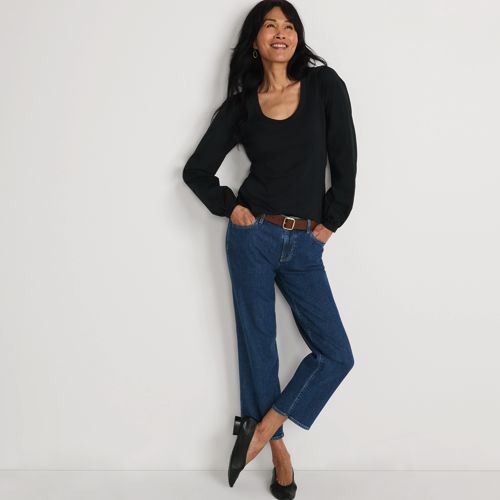 Women's Drapey Rib Skimming Long Sleeve Henley T-Shirt