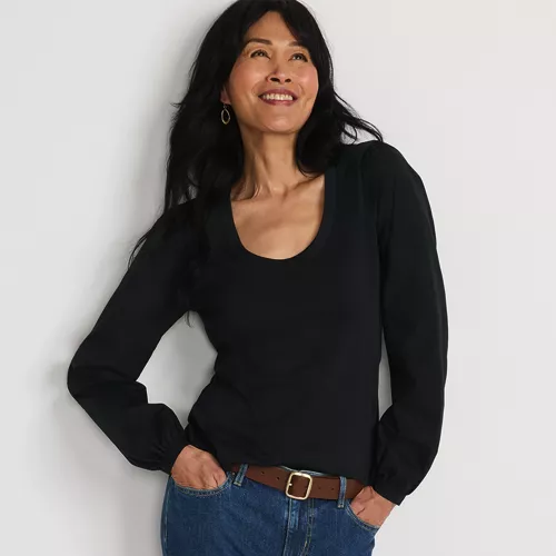 Women's Supima Interlock Scoop Neck Blouson Sleeve Top, alternative image