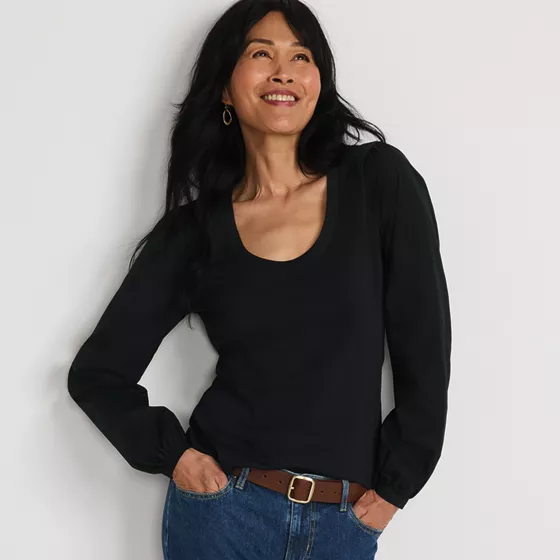 Women's Supima Interlock Scoop Neck Blouson Sleeve Top - primary