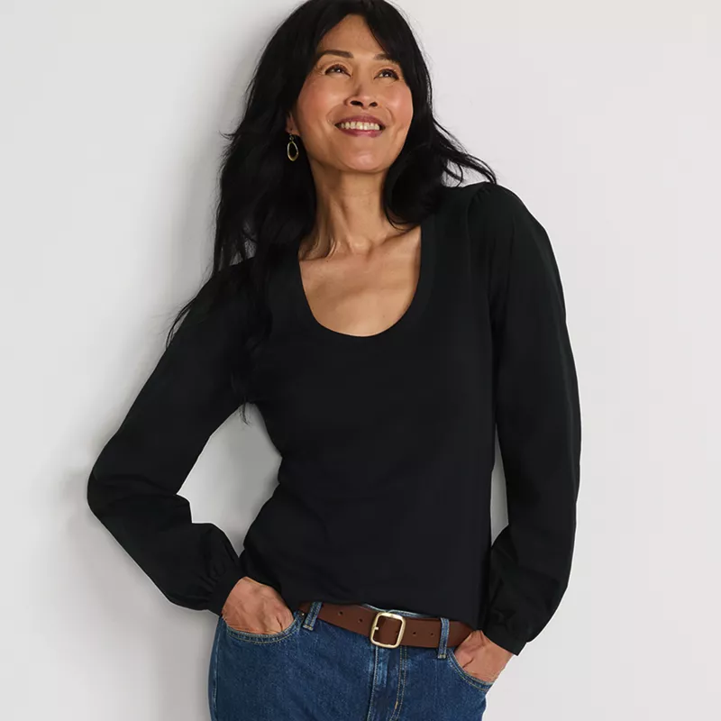 Women's Supima Interlock Scoop Neck Blouson Sleeve Top, alternative image