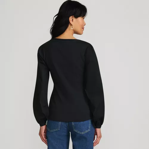 Women's Supima Interlock Scoop Neck Blouson Sleeve Top, Back