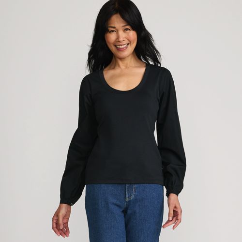 Women's Supima Interlock Scoop Neck Blouson Sleeve Top - image 3