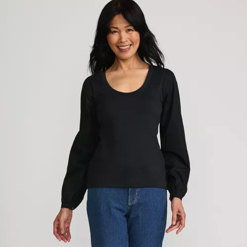 Women's Supima Interlock Scoop Neck Blouson Sleeve Top, Front