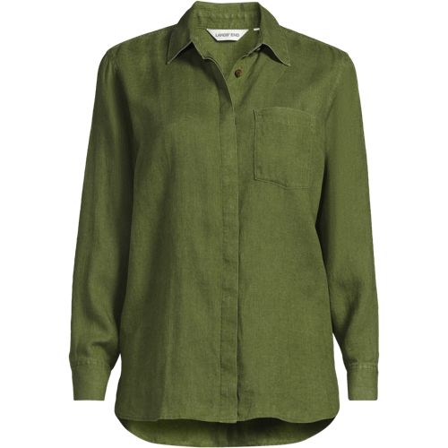 Premium Pure Linen Long Sleeve Shirt, Women, size: 2X, plus, Green, Linen, by Lands' End