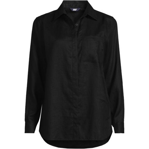 Premium Pure Linen Long Sleeve Shirt, Women, size: 1X, plus, Black, Linen, by Lands' End