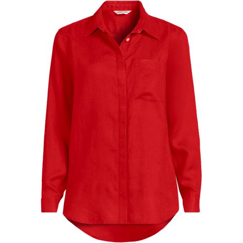 Premium Pure Linen Long Sleeve Shirt, Women, size: 2X, plus, Red, Linen, by Lands' End