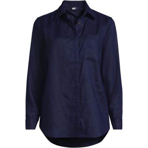 Premium Pure Linen Long Sleeve Shirt, Women, size: 1X, plus, Blue, Linen, by Lands' End