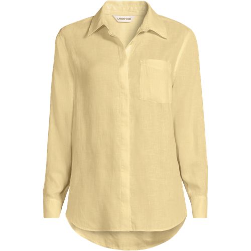 Premium Pure Linen Long Sleeve Shirt, Women, size: 2X, plus, Yellow, Linen, by Lands' End