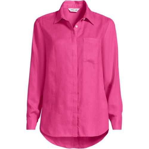 Premium Pure Linen Long Sleeve Shirt, Women, size: 1X, plus, Pink, Linen, by Lands' End