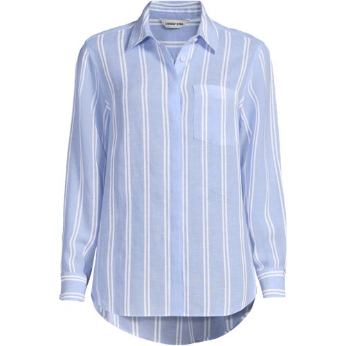 Premium Pure Linen Long Sleeve Shirt, Women, size: 1X, plus, Blue, Linen, by Lands' End