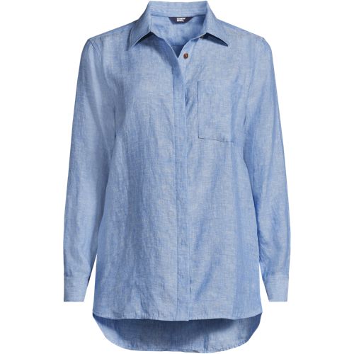 Premium Pure Linen Long Sleeve Shirt, Women, size: 1X, plus, Blue, Linen, by Lands' End