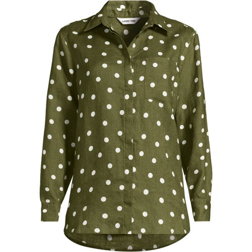 Premium Pure Linen Long Sleeve Shirt, Women, size: 1X, plus, Green, Linen, by Lands' End