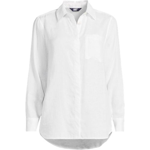 Premium Pure Linen Long Sleeve Shirt, Women, size: 1X, plus, White, Linen, by Lands' End
