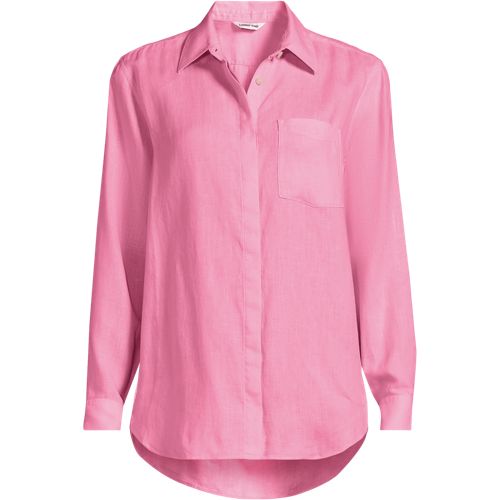 Premium Pure Linen Long Sleeve Shirt, Women, size: 2X, plus, Pink, Linen, by Lands' End