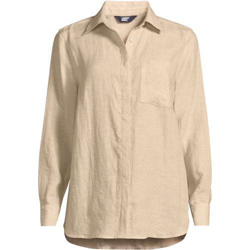 Premium Pure Linen Long Sleeve Shirt, Women, size: 1X, plus, Ivory, Linen, by Lands' End