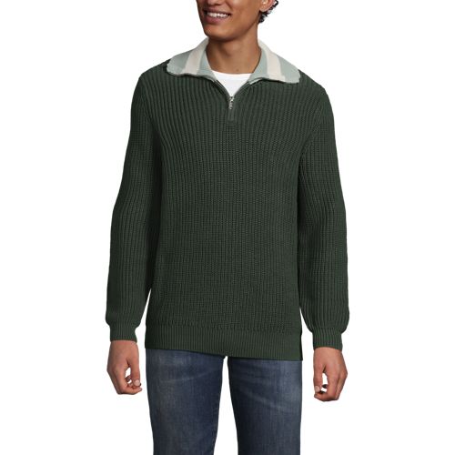  Lands' End Drifter Pullover Mit Colorblock-kragen Und Reißverschluss, Herren, Größe:52-54 Regular, Beige, Baumwolle, By Lands' End 