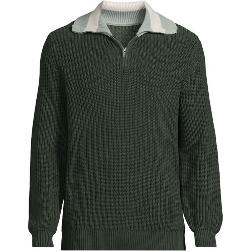 Tipped Collar Quarter Zip Drifter Jumper, Men, size: XL, regular, Misc, Cotton, by Lands' End
