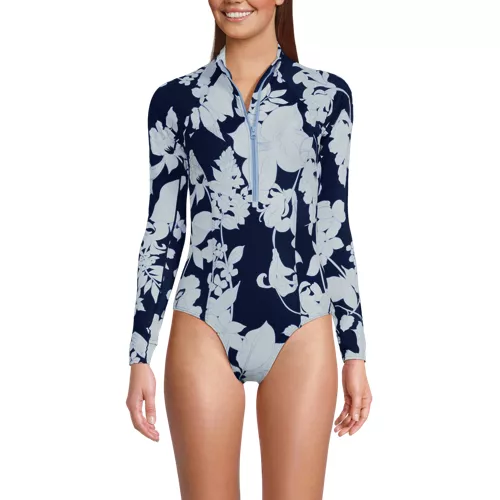 Women's Tugless Long Sleeve Rash Guard One Piece Swimsuit, alternative image