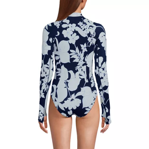 Women's Tugless Long Sleeve Rash Guard One Piece Swimsuit, Back