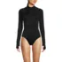 Women's Mastectomy Tugless Long Sleeve Rash Guard One Piece Swimsuit, Front