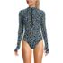 Women's Tugless Long Sleeve Rash Guard One Piece Swimsuit, Front