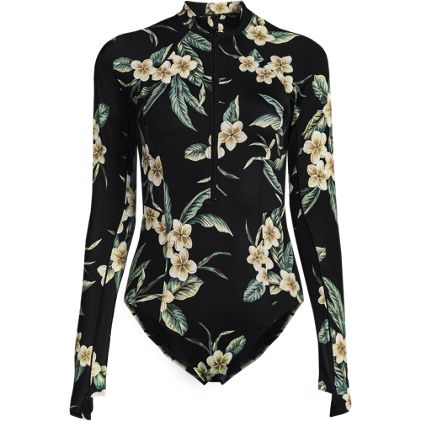 Women's Tugless Long Sleeve Rash Guard One Piece Swimsuit - image 1