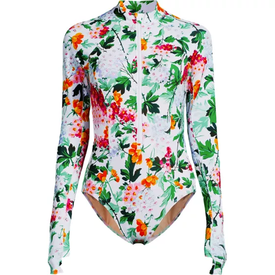 Women's Tugless Long Sleeve Rash Guard One Piece Swimsuit - primary