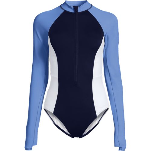  Lands' End Langärmeliger Komfort-badeanzug, Damen, Größe:34 Regular, Blau, Elasthan/nylon-mischung, By Lands' End 