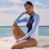 Women's Tugless Long Sleeve Rash Guard One Piece Swimsuit, alternative image