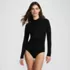 Women's Tugless Long Sleeve Rash Guard One Piece Swimsuit, Front