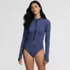Women's Tugless Long Sleeve Rash Guard One Piece Swimsuit, Front