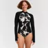 Women's Tugless Long Sleeve Rash Guard One Piece Swimsuit, Front