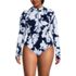 Women's Plus Size Tugless Long Sleeve Rash Guard One Piece Swimsuit, Front