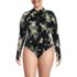 Women's Plus Size Tugless Long Sleeve Rash Guard One Piece Swimsuit, Front