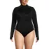 Women's Plus Size Tugless Long Sleeve Rash Guard One Piece Swimsuit, Front