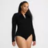 Women's Plus Size Tugless Long Sleeve Rash Guard One Piece Swimsuit, Front