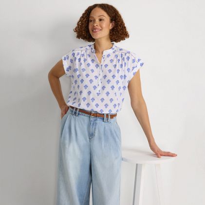 Women's Cotton Voile Drop Shoulder Short Sleeve Top - primary
