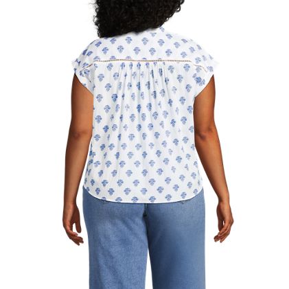 Women's Plus Size Cotton Voile Drop Shoulder Short Sleeve Top - image 2