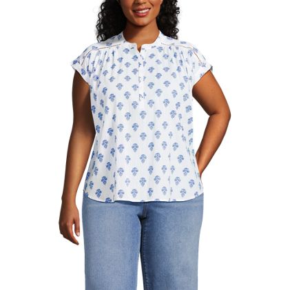 Women's Plus Size Cotton Voile Drop Shoulder Short Sleeve Top - image 1